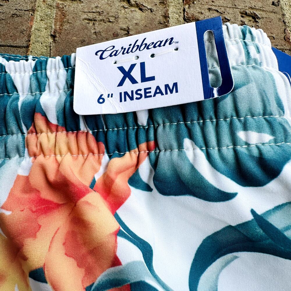 Caribbean Men's Multicolor Stretch Elastic Waist Swim Trunks Shorts Size XL NWT - Picture 3 of 4